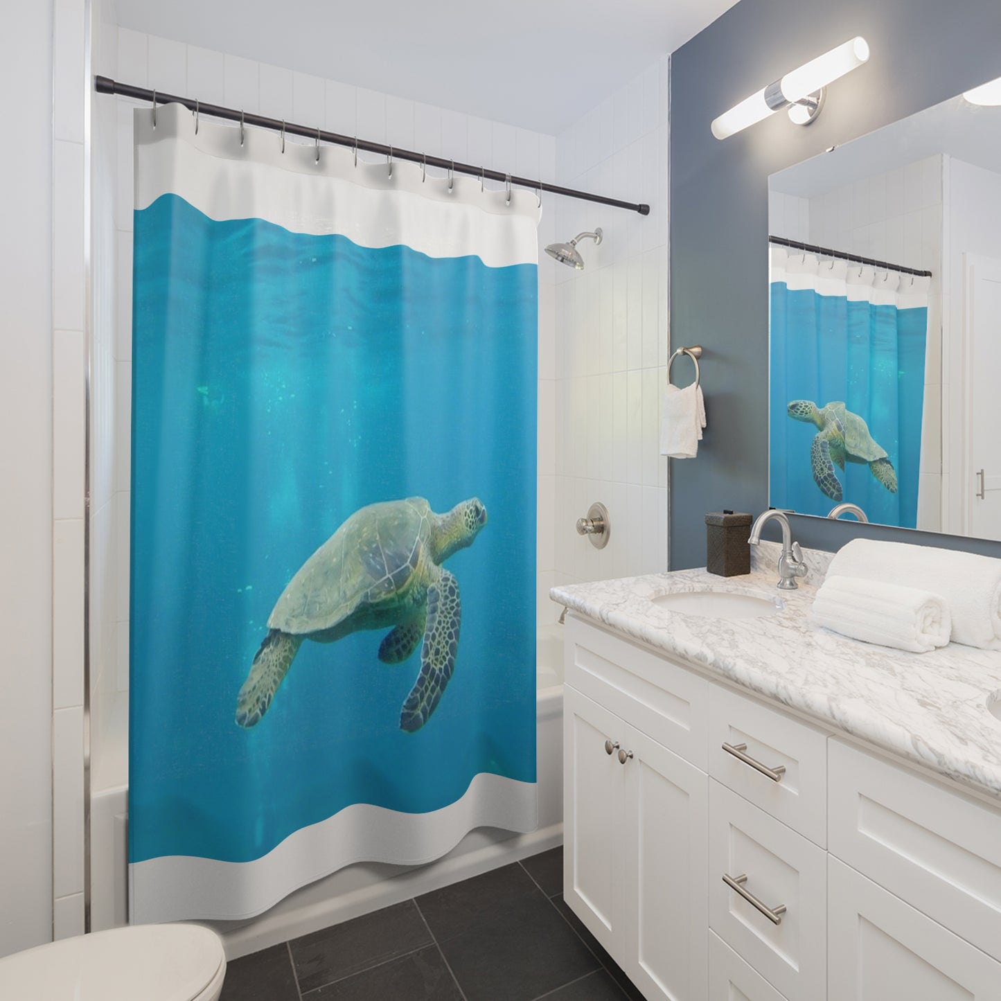 Oceanic Turtle Shower Curtain - Beach Vibes, Nautical Decor, Bathroom Accessory, Gift for Sea Lovers, Coastal Home