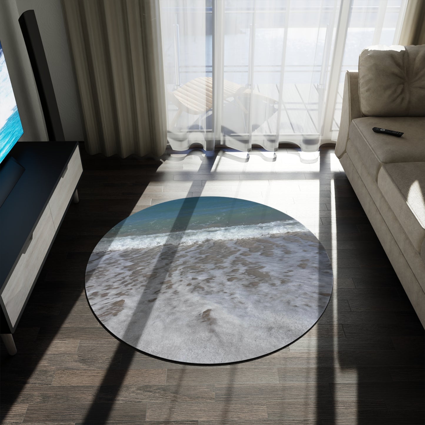 Coastal Round Rug - Beach-Inspired Home Decor, Nautical Floor Mat, Coastal Living, Living Room Accent, Beach House Decor